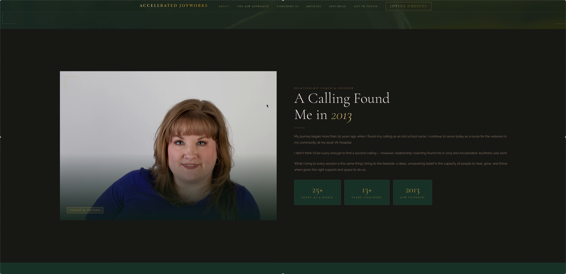 Accelerated JoyWorks redesign — Meet Tiffany section